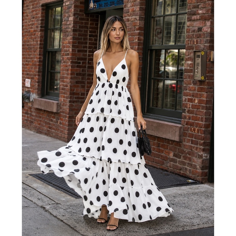 Mara Hoffman Bari Polka Dot Tiered Maxi Dress XS White Resort Vacation Dress - Picture 2 of 11